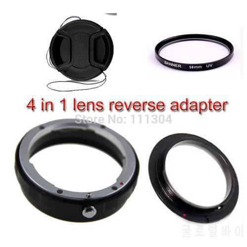 4in 1 58mm Macro lens reverse adapter protection ring kit for canon 5d 6d 60d 70d 600d 650d 700d 1200d 58mm UV filter lens cap