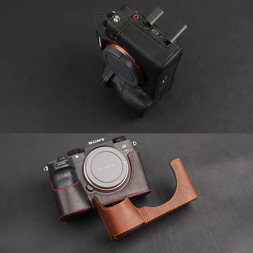 Genuine Leather Camera Case Bag For Sony A9 A7 III A7R-M3 A7 Mark III Handmade Camera Cover Half Body Handle