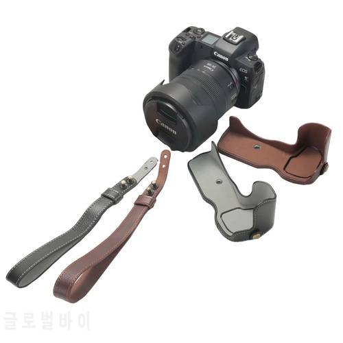 New Genuine Leather Camera Bag Case Half Body Cover Wrist strap For Canon EOS R Camera Bottom Case