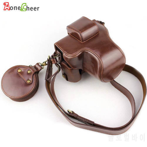 Luxury Leather Case Cover for Canon EOS M50 (15-45 lens) Camera with Battery Openning Lens Cap/ Battery Storage Bag Camera Strap