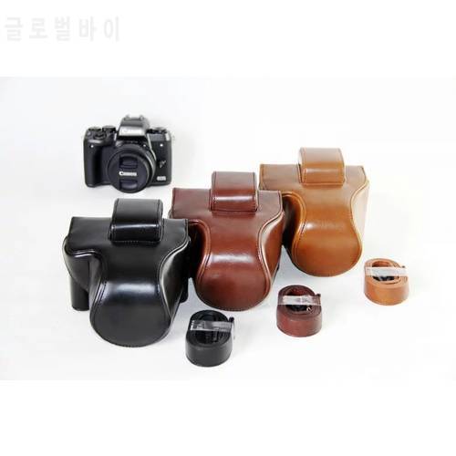 New PU Leather Oil Skin Camera Case Bag Cover for Canon EOS M50 M5 camera with 15-45mm Lens Shoulder With Shoulder Strap