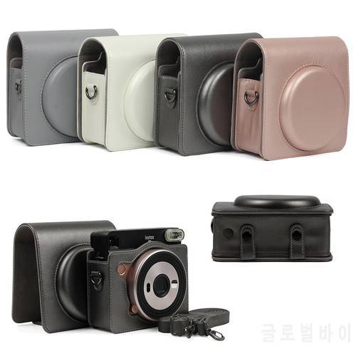 CAIUL Protective Case for Fujifilm Instax Square SQ6 Brown/Blush Gold/Black/ Pearl Whit Soft PU Leather Bag with Shoulder Strap