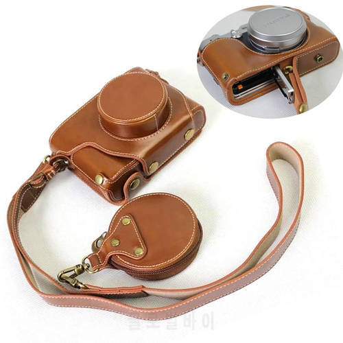 Luxury PU Leather Case Cover for Fujifilm X100F Fuji X100F Camera with Battery Opening+Battery Storage Bag+ Leather Camera Strap