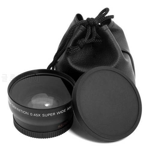 5pcs Black 52mm 0.45x Wide Angle & Macro Conversion Lens filter + Front Rear Cap for canon nikon sony 52mm lens