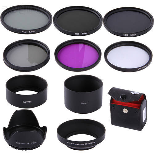 52MM UV CPL FLD ND2 ND4 ND8 ND Lens Hood Filter Kit for Nikon D3100 D3200 D5100 D5200 18-55mm SLR