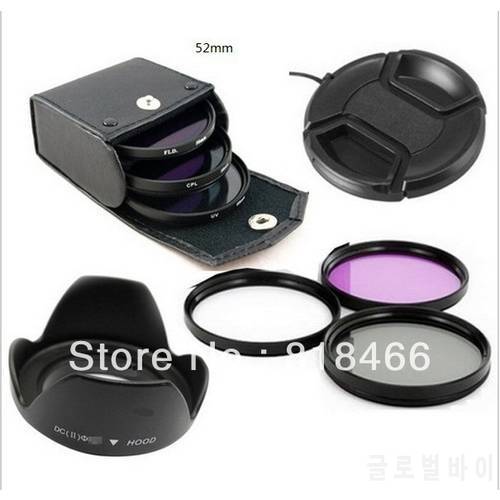 52mm Flower Lens Hood +UV cpl fld bag Filter +Lens Cap for Nikon18-55 Nikon 50/1.8Dfor Canon 50/1.8r of 52 DSLR
