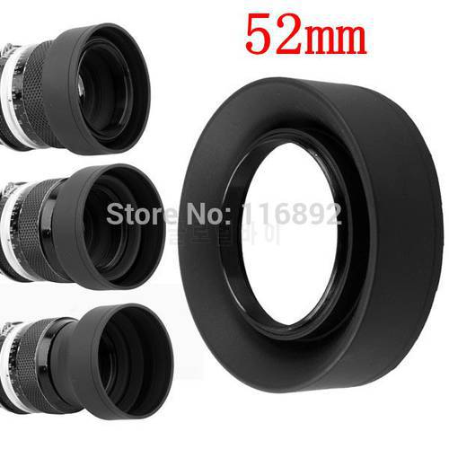 10pcs/lot 52mm 3-Stage 3 in1 Collapsible Rubber Foldable Lens Hood 52 mm DSIR Lens for canon nikon Sony Pentax Fujifilm camera