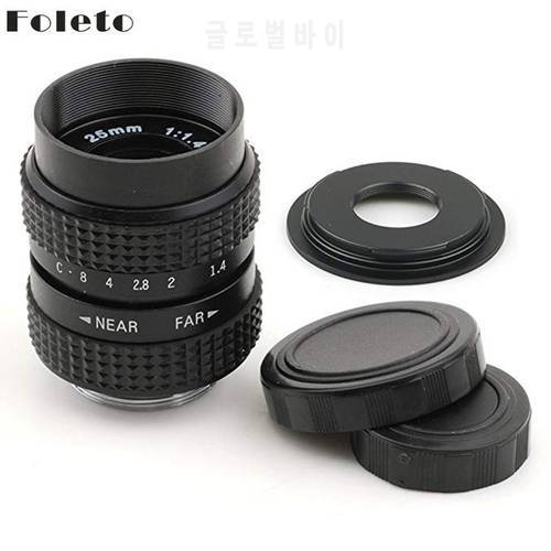 Foleto 25mm f/1.4 c mount cctv f1.4 lens for sony nex nex3 5 7 a7 a7r fujifilm fx panasonic micro 4/3 m4/3 nex GX1 OM-D 1 black