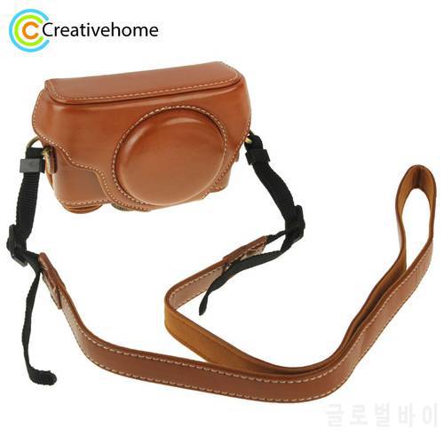 Retro Vintage Luxury Full Body PU Leather Digital Camera Bag Case For Sony RX100 M3 / M4 / M5 Camera Cover Cases with Strap