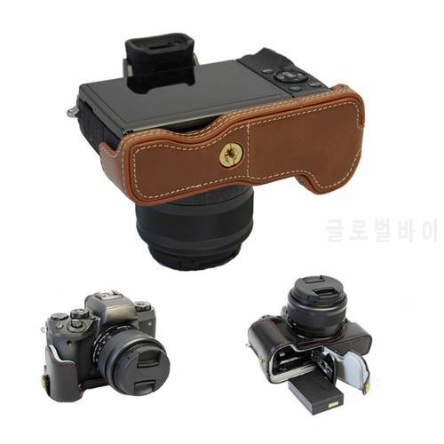 portable Pu Leather Case Protective cover Half Body Base For Canon EOS M50 m 50 Camera bag with Battery Opening