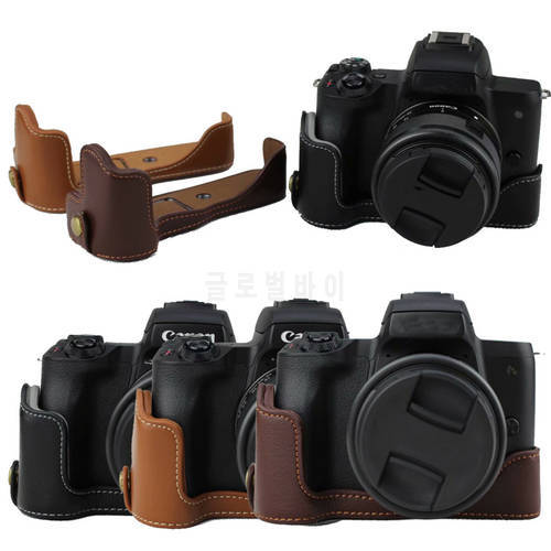 Genuine Leather Half Body Camera Bottom Case Cover For Canon EOS M50 EOSM50 with Battery Openning