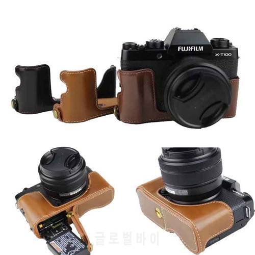 PU Leather Camera Half Body Case For Fujifilm Fuji XT100 X-T100 XT 100 Camera Protective Bottom Cover