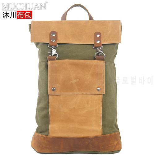 Muchuan 2003 New retro canvas backpack with suede leather camera backpack 15 inch laptop bag