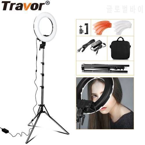 TRAVOR RL-12 LED Ring Light Dimmable Ring Lamp 3200K/5500K Photography Ring Light Lamp Makeup Selfie Light with 2M Tripod Stand