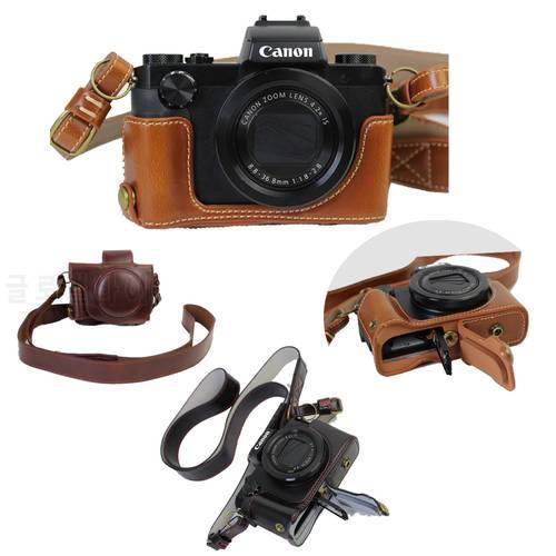New Luxury Pu Leather Camera Case Bag For Canon Powershot G5X G-5X Camera Cover pouch With Strap Open Battery Directly