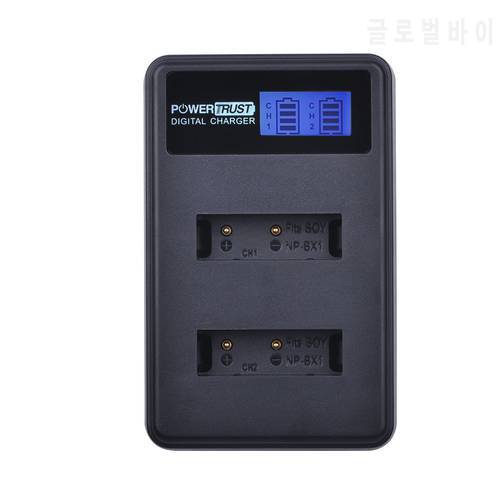 PowerTrust NP-BX1 NP BX1 NPBX1 BX1 LCD USB Dual Battery Charger for Sony DSC RX1 RX100 M3 M2 RX1R GWP88 PJ240E AS15 WX350 WX300