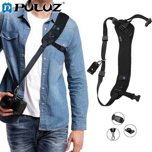 PULUZ Quick Release Anti-Slip Soft Pad Nylon Breathable Curved Camera Strap with Metal Hook for SLR/ DSLR Cameras 1/4 inch Screw