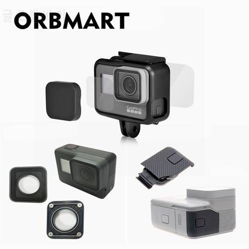 ORBMART Lens Cap Cover + Front Back Glass Screen Protector + Protective Lens Replacement + Side Door For GoPro Hero 5 6 7 Black