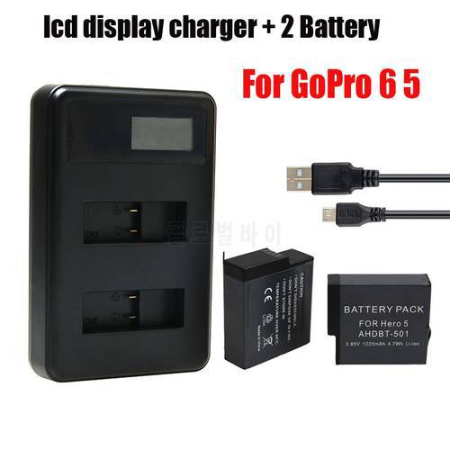 2pcs 1220mAh Battery For GoPro 5 6 7 8 + Dual Port Battery Charger for Sport Camera GoPro Hero 5 Hero 6 7 8 Black Accessories