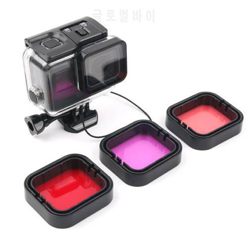 3Pcs Filters Kit Red Pink Purple Snorkel dive Camera Lens UV Filter for GoPro HERO 5 6 Hero 7 Black original Housing Case