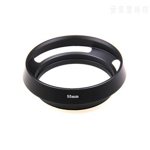 55mm Screw-in metal tilted vented Lens Hood For Fujifilm Olympus Panasonic Canon Sony Nikon camera Lens