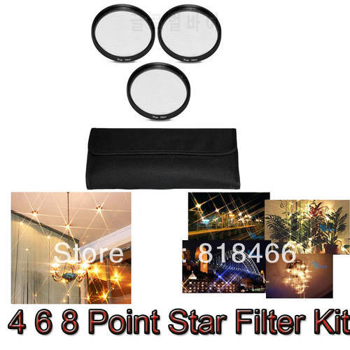 49MM 4 6 8 Point Star Filter Kit 4X 6X 8X Star Filter KIT SET with FREE CASE for DSLR DC lens FOR CANON NIKON PENTAX