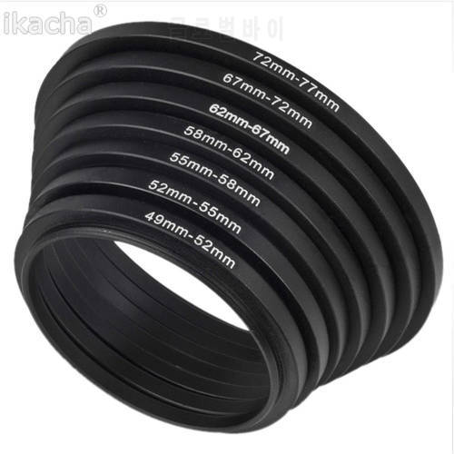 1pcs 49-52mm 52-55mm 55-58mm 58-62mm 62-67mm 67-72mm 72-77mm 77-82mm Metal Step Up Ring Lens Adapter Filter Mount For Camera