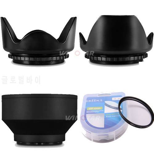 58MM Flower Lens Hood+Rubber Lens Hood+Reversible Lens Hood+UV Filter for Canon Rebel T6i T6 T5i T5 SL1 70D 1300D 1200D 650D 60D