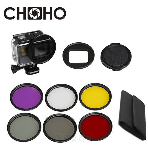 Filter UV CPL ND2 Diving Yellow Red Purple 58mm Adapter Ring Dive Filtors for GoPro5 6 7 Waterproof Case Accessories