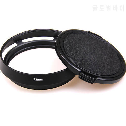 72mm Screw-in metal tilted vented Lens Hood + Lens cap For Fujifilm Olympus Panasonic Canon Sony Nikon camera Lens