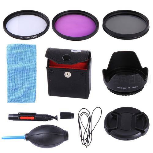 55MM UV CPL FLD Filter Kit + Lens Hood & Cap For Sony A55 A65 A77 A57 DT 18-55mm