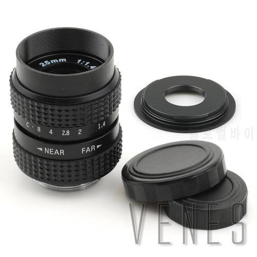 25mm f1.4 CC TV C mount Lens + C to Micro M4/3 / NEX / N1 / Pentax Q /Fuji / M M2 Adapter Suit For Sony Camera + Lens Cap