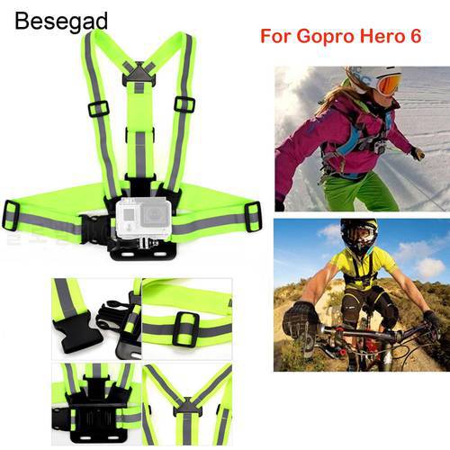 Besegad Adjustable Elastic Luminous Chest Mount Harness Strap for GoPro Hero 6 Go Pro Hero6 Camera Fluorescent Accessories