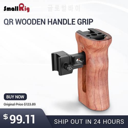 SmallRig DSLR Camera Wooden Handle Grip Quick Release NATO Side Handle With Cold Shoe Mount 1/4 3/8 Thread Holes 2187B