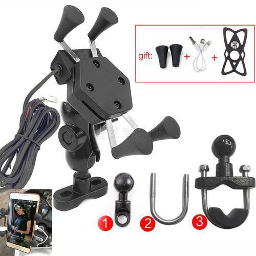 360 Degrees Rotation Motorcycle Phone Mount Holder Support USB Charger for Moto 3.5-6 inch GPS Electric Scooter 2 in 1 a fixed