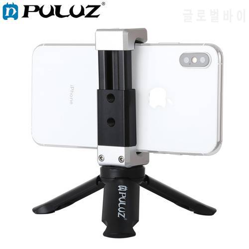PULUZ Smartphones Tripod Mini Portable Folding Plastic Tripod+Aluminum Alloy Clamp Bracket & Cold Shoe for iPhone,Galaxy,Huawei