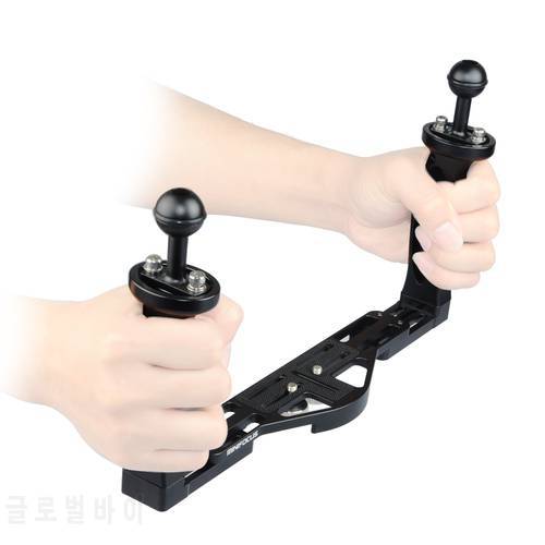 Dual Handle Aluminum alloy Handheld Diving Tray Base for Underwater Camera Housing Case Double Hand Grip Light Ball Arm System