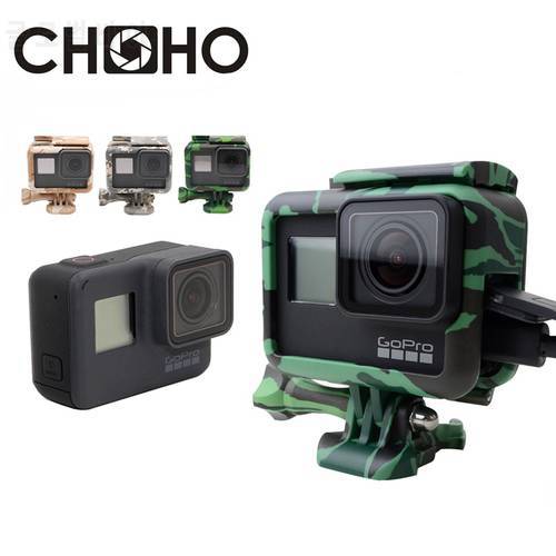 For Gopro Frame Protector Cover Case Leather + Long Weaving Strap opening Back for Go pro Hero 5 6 7 Black Accessories