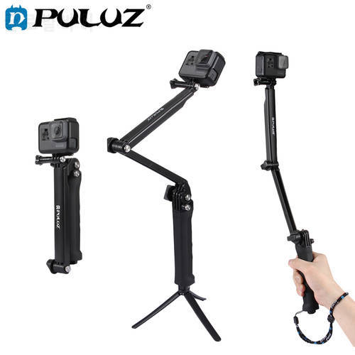 PULUZ 3-Way Grip For GoPro HERO9 Black 8 7 6 5 / DJI Osmo Action Foldable Multi-functional Selfie-stick Extension Monopod+Tripod
