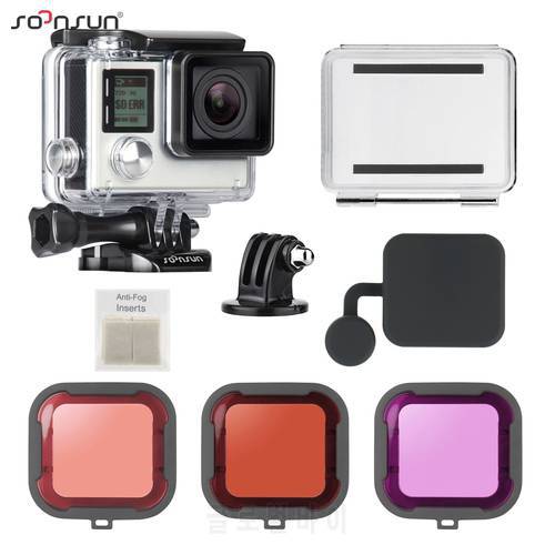 SOONSUN Waterproof Housing & Case Dive Filters for GoPro Hero 3 3+ 4 Underwater Protective Housing Shell for Go Pro Accessories