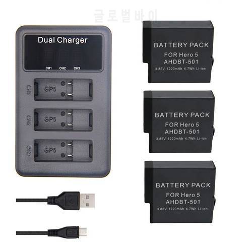 Clownfish New 3-Way Battery Charger LCD Panel Charging Carry Battery for GoPro Hero 7 6 5 Black Hero 8 Accessories Battery Case
