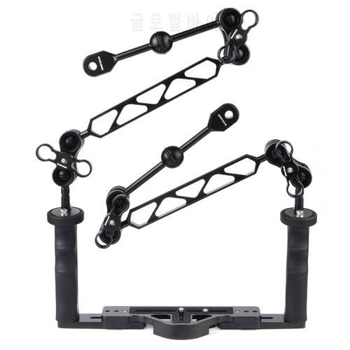 Dual Handle Tray/Grip Stabilizer Rig With Double Ball light Arm Ys Head and 1&39&39 Ball Clamp Mount Set for Underwater Housings