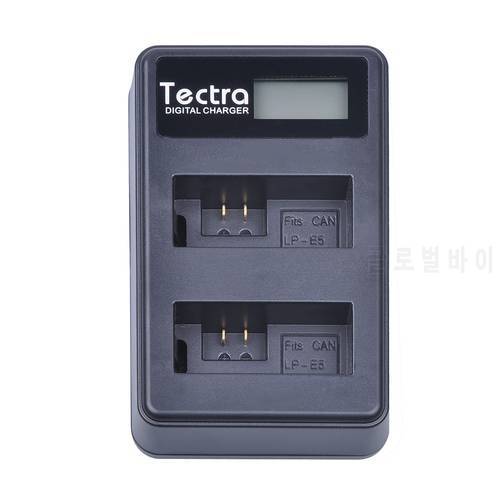 Tectra Hot Sale LP-E5 LPE5 LCD USB Dual Charger for Canon EOS Rebel XS Rebel T1i Rebel XSi 1000D 500D 450D Kiss X3 Kiss