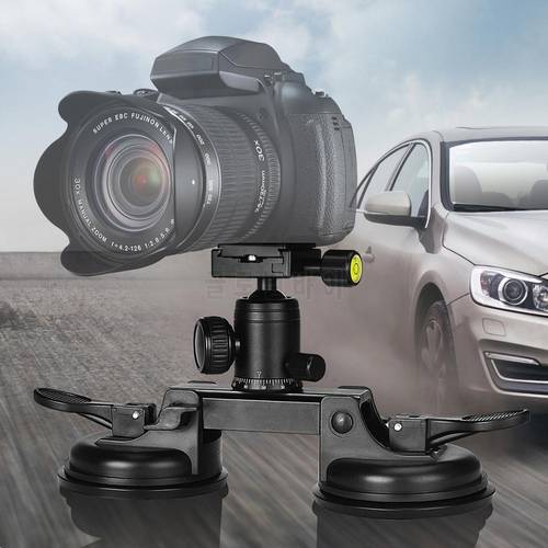 Double Vacuum Suction Cup Heavy Duty Camera Holder Mount for Canon Nikon Sony DSLR Camcorder Windshield Car Roof Top Filming
