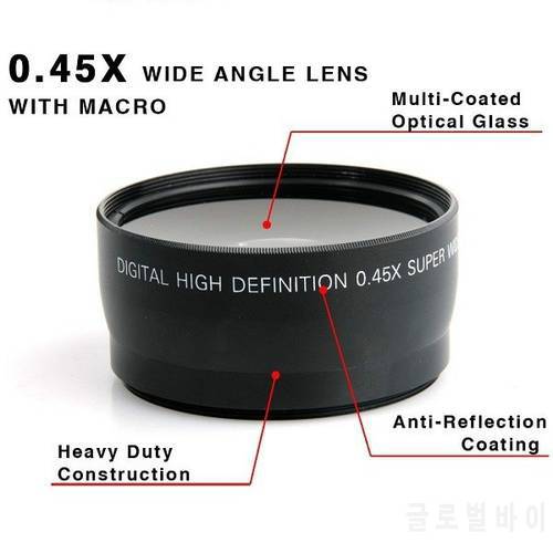 58MM 0.45x Wide Angle Lens + Macro Lens for Canon EOS 350D/ 400D/ 450D/ 500D/ 1000D/ 550D/ 600D/ 1100D Nikon Free Shipping