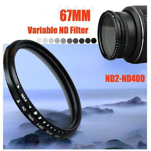 67mm Variable Neutral Density ND2 to ND400 Fader ND Vario Graufilter Filter 67 mm For Canon 450D 500D 550D 1000D 18-55mm Nikon