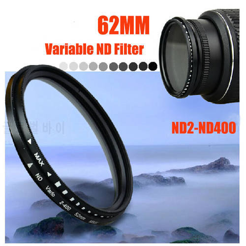 62mm Variable Neutral Density ND2 to ND400 Fader ND Vario Graufilter Filter 62 mm For Canon Nikon Sony DSLR Sigma 18-200 18-125