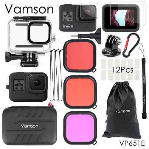 Vamson for GoPro Hero 8 Black 60m Underwater Waterproof Case Diving Protective Cover Housing Mount for Go Pro 8 Accessory VP651