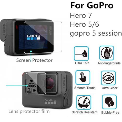 100PCS Tempered Glass Screen Protector for GoPro Hero 7 6 5 Front LCD Screen Protector Rear Camera Lens Protective Film