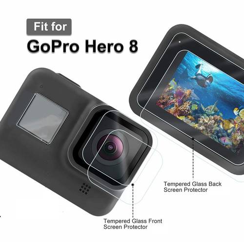 100PCS Tempered Glass for GoPro Hero 8 Front LCD Display Screen Protector + Rear Camera Lens Protective Film for Go Pro Hero8